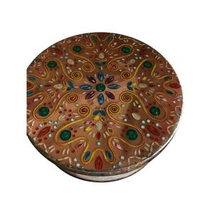 Christmas Holiday Cookie Candy Metal Tin Jeweled Design